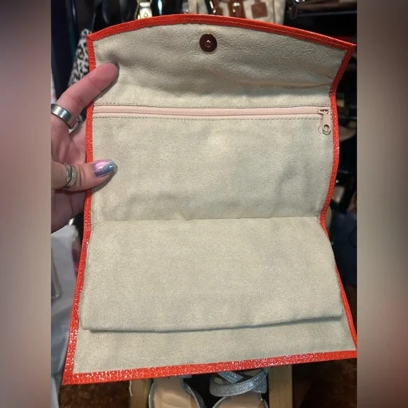 Tangerine Orange Vegan Leather & Velvet Jewelry Accessory Cosmo Wallet Pouch NEW - Picture 9 of 9